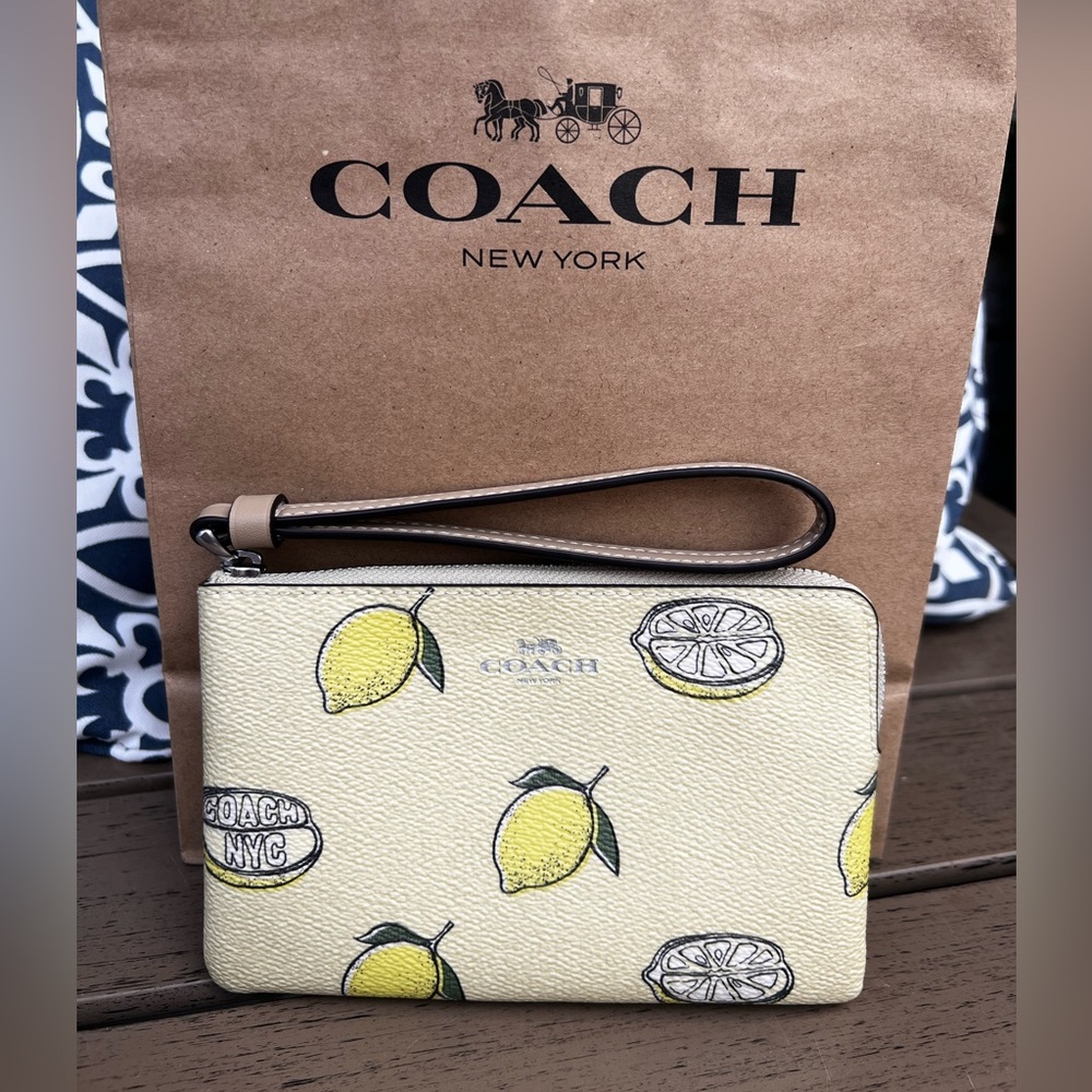 Coach Yellow Lemon Pattern Wristlet - NWT